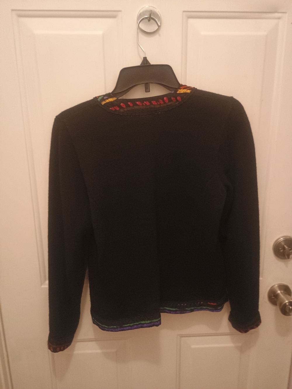 Anne Crimminys Black Knit Embroidered Sweater Cardigan with Multicolor Trim - Picture 3 of 16